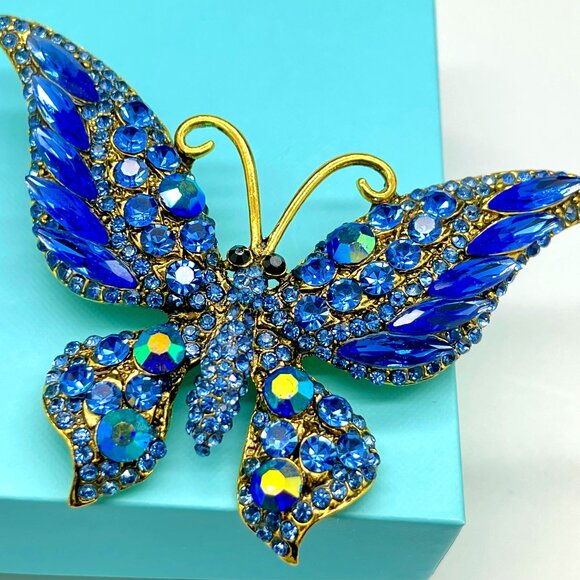 Large Butterfly Rhinestone Brooch Butterfly Pin - Picture 3 of 6